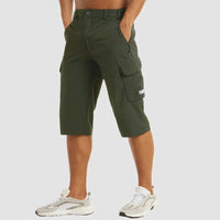 Herren 3/4 Cargo-Shorts mit Reißverschlusstaschen und Gürtelschlaufen - Dunkelgrün