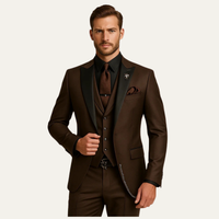Herren Anzugset mit Sakko, Weste und Hose mit Reverskragen - Braun