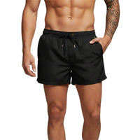Herren Badeshorts mit elastischem Bund und Kordelzug - Schwarz