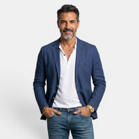 Herren-Blazer mit drei Knöpfen und fallendem Revers - Marineblau