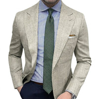 Herren-Blazer mit fallendem Revers und aufgesetzten Taschen - Beige
