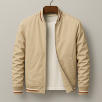 Herren-Bomberjacke mit gestreiftem Besatz - Beige