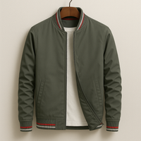 Herren-Bomberjacke mit gestreiftem Besatz - Grau