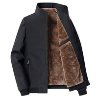 Herren-Bomberjacke mit Stehkragen und Fleece-Futter - Schwarz
