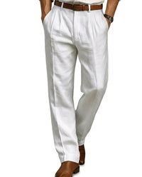 Herren-Bundfaltenhose mit Gürtelschlaufen - Weiß