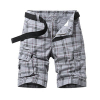 Herren Cargo Shorts mit Karomuster und Beintaschen - Grau