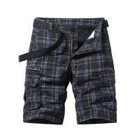 Herren Cargo Shorts mit Karomuster und Beintaschen - Schwarz