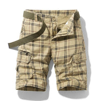 Herren Cargo Shorts mit Karomuster und Beintaschen - Khaki