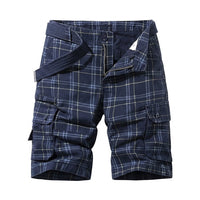 Herren Cargo Shorts mit Karomuster und Beintaschen - Blau