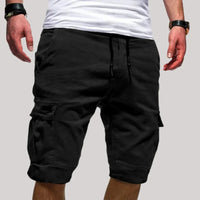 Herren Cargo Shorts mit Kordelzugbund und Mehreren Taschen - Schwarz