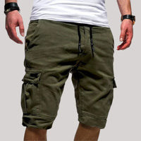 Herren Cargo Shorts mit Kordelzugbund und Mehreren Taschen - Dunkelgrün