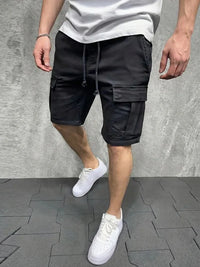 Herren Cargo Shorts mit Kordelzugbund und Pattentaschen - Schwarz