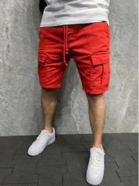 Herren Cargo Shorts mit Kordelzugbund und Pattentaschen - Rot