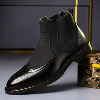 Herren-Chelsea-Boots mit Brogue-Details - Obsidianschwarz