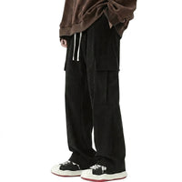 Herren Cord-Cargohose mit weitem Bein - Schwarz
