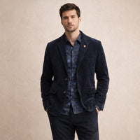 Herren-Cordblazer mit Knopfverschluss - Marineblau