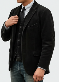 Herren Cordblazer- und Westen-Set - Schwarz