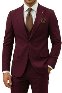 Herren Dreiteiler mit Sakko, Weste und Hose - Weinrot