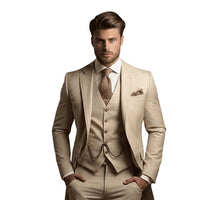 Herren-Dreiteiliger Anzug mit Sakko, Weste und Hose - Beige