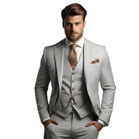 Herren-Dreiteiliger Anzug mit Sakko, Weste und Hose - Grau