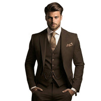 Herren-Dreiteiliger Anzug mit Sakko, Weste und Hose - Kaffee