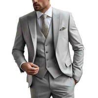 Herren Dreiteiliger Anzug Set mit Sakko, Weste und Hose - Grau