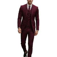 Herren Dreiteiliger Anzug Set mit Sakko, Weste und Hose - Weinrot