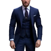 Herren Dreiteiliger Anzug Set mit Sakko, Weste und Hose - Dunkelblau