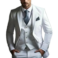 Herren Dreiteiliger Anzug Set mit Sakko, Weste und Hose - Weiß