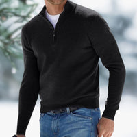 Alexander | Herren Feinstrick Pullover mit Viertelreißverschluss - Schwarz
