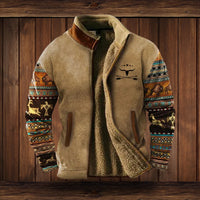 Alexander | Herren Fleece-Outdoorjacke mit Azteken-Muster Sherpa-Futter Reißverschluss - Braun 2