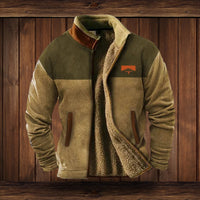 Alexander | Herren Fleece-Outdoorjacke mit Azteken-Muster Sherpa-Futter Reißverschluss - Braun