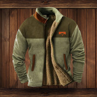 Alexander | Herren Fleece-Outdoorjacke mit Azteken-Muster Sherpa-Futter Reißverschluss - Grün