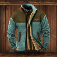 Alexander | Herren Fleece-Outdoorjacke mit Azteken-Muster Sherpa-Futter Reißverschluss - Blau