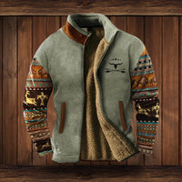 Alexander | Herren Fleece-Outdoorjacke mit Azteken-Muster Sherpa-Futter Reißverschluss - Grau