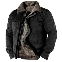 Elias | Herren Fleecegefütterter Western-Cardigan Sherpa-Kragen Knopfleiste - Schwarz