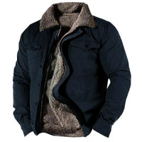 Elias | Herren Fleecegefütterter Western-Cardigan Sherpa-Kragen Knopfleiste - Marineblau