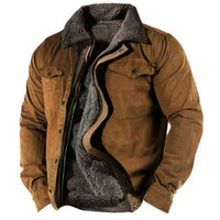 Elias | Herren Fleecegefütterter Western-Cardigan Sherpa-Kragen Knopfleiste - Braun