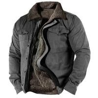 Elias | Herren Fleecegefütterter Western-Cardigan Sherpa-Kragen Knopfleiste - Dunkelgrau