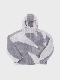 Herren Fleecejacke mit Kapuze und Musterpanelen - Hellgrau