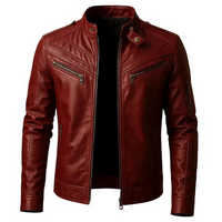 Herren Gesteppte Biker Jacke mit Stehkragen - Weinrot