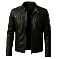 Herren Gesteppte Biker Jacke mit Stehkragen - Schwarz