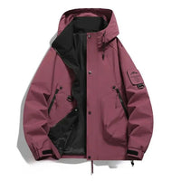 Herren Jacke mit Kapuze, Druckknopfleiste und Reißverschlusstaschen - Burgund