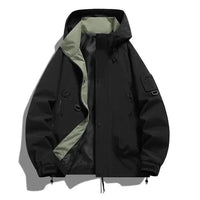 Herren Jacke mit Kapuze, Druckknopfleiste und Reißverschlusstaschen - Schwarz