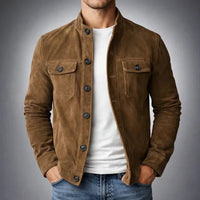 Herren Jacke mit Knopfleiste, Stehkragen und Brusttaschen mit Klappe - Braun