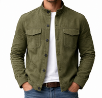 Herren Jacke mit Knopfleiste, Stehkragen und Brusttaschen mit Klappe - Hellgrün