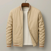 Herren Jacke mit Reißverschluss, Rippkragen und Streifendetails - Beige