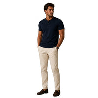 Herren Kurzarm Oberteil mit Drei Knopf Leiste - Marineblau
