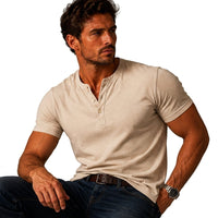 Herren Kurzarm Oberteil mit Drei Knopf Leiste - Beige