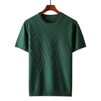 Herren Kurzarm Strickoberteil mit geometrischem V Muster - Grün